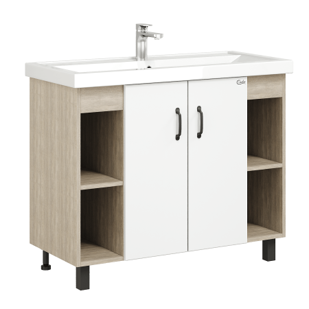 Тумба Onika Тимбер 100 напольная, белая мат./дуб сонома (ум. Фостер 100), артикул 110011