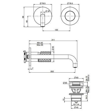 Fima Carlo Frattini Spillo Tech Cмеситель для раковины, встраиваемый, излив: 20.2см., цвет: золото, артикул F3051TWLX9XOR