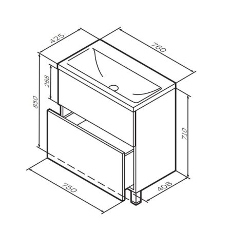 M90FSX0752HF Gem, База под раковину, напольная, 75 см, 2 ящика, цвет: орех, артикул M90FSX0752HF