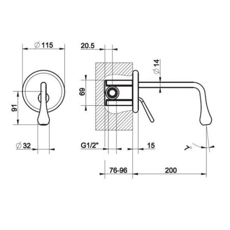 Gessi Goccia Встраиваемый однорычажный смеситель для раковины, излив 200мм(внешние части), цвет: черный, артикул 33684#299
