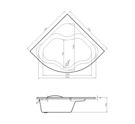 Акриловая ванна Lavinia Boho Aveo 37040140, усиленный армированный корпус ванны, 140x140 см, артикул 37040140