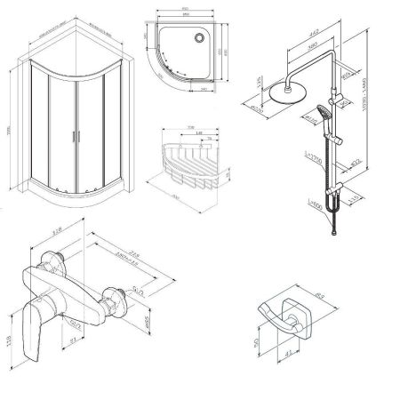WK90EN Gem Комплект ограждение 90*90, 1/4 круга , черный