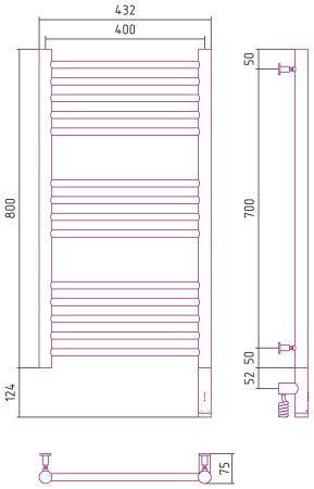 Полотенцесушитель электрический "БОГЕМА 3.0" прямая 800х400 / МЭМ правый (Белый)
