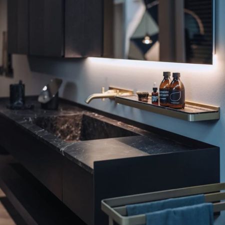 Agape Memory Полочка, 70см, цвет: матовый вороненый/черный мрамор Marquinia, артикул AMEM856BRNM