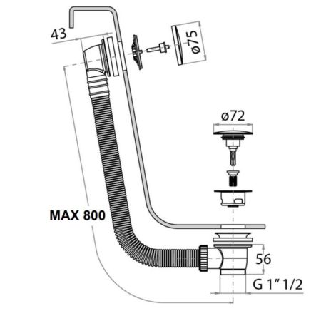 Bongio Complements Слив перелив клапан для ванны , цвет: черный матовый, артикул 68062NE