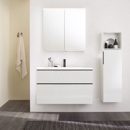 BURGBAD EqioТумба с раковиной подвесная 1020х620х490мм, керамическая раковина белая, с 1 отв под смес, ручки G0252, цвет мебели белый глянец, артикул SHBT102F2009G0252C0001*1