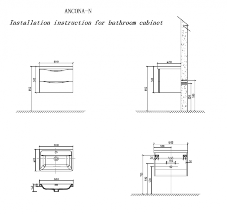 Мебель для ванной комнаты  BELBAGNO ANCONA-N-600-2C-SO, артикул ANCONA-N-600-2C-SO-WO
