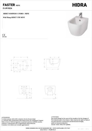 Hidra Faster Mini, подвесное биде c крепежом, 48x36,5x28,5h см, цвет белый глянцевый, артикул FAWM24/001
