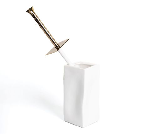 Stil Haus Prisma, напольный керамический ёрш, цвет золото - белая керамика, артикул PR796(16-BI)