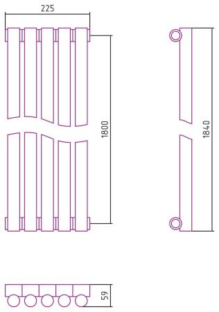 Отопительный радиатор ЭСТЕТ-1 н/ж 1800х225 / 5 сек (Матовый ЧЁРНЫЙ)