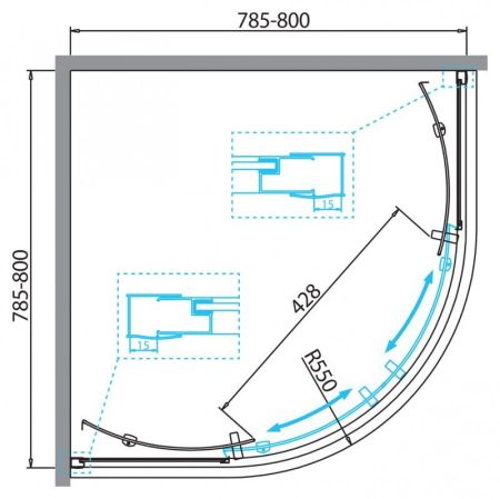 Душевой уголок BELBAGNO DUE-R-2, артикул DUE-R-2-90-C-Cr