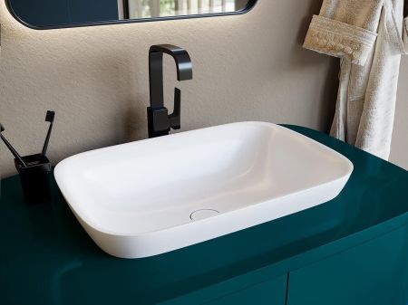 Раковина, Salini, Marea, ширина, мм-598, глубина, мм-398, высота, мм-165, тип установки-полувстраиваемый, отверстия для смесителя-отсутствуют, без перелива, без донного клапана, материал-искусственный камень, S-Stone, цвет-белый матовый, артикул 1802202M