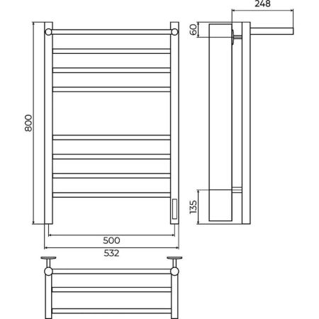 Полотенцесушитель электрический с полкой Terminus Аврора П8 50х80 КС 905, черный матовый, артикул 4670078556974