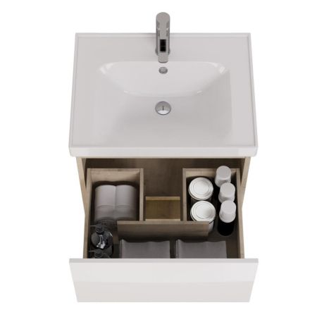 Тумба с раковиной подвесная Dreja Perfecto 60 см, дуб эврика/белый, артикул 99-0811-com