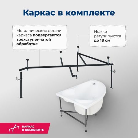 Акриловая ванна Aquanet Mayorca 150x100 L (с каркасом), артикул 00205403