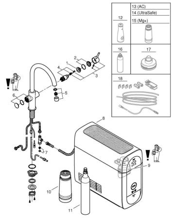 Смеситель для кухни GROHE Blue Home, с функциями фильтрации, охлаждения и газирования воды, хром, (31455000)