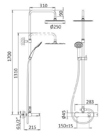 Душевая стойка со смесителем для ванны CEZARES CZR-B-CVD-01, артикул CZR-B-CVD-SR