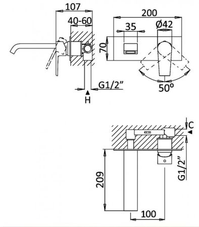 Смеситель для раковины встраиваемый CEZARES NAUTIC-BLI, артикул NAUTIC-BLI-BIO