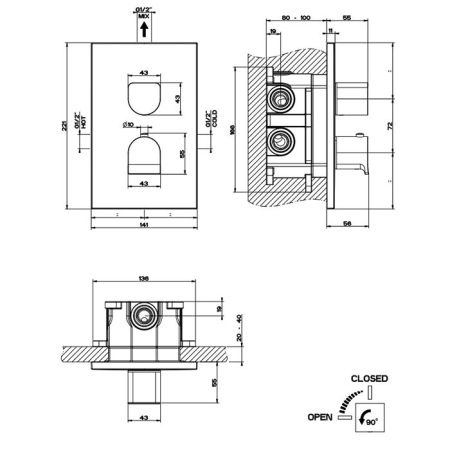 GESSI Rilievo Встраиваемый смеситель для душа, термостатический, на 1 источник (внешние части), цвет: nero XL, артикул 59132#299
