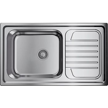Мойка, OMOIKIRI, Haruna, с крылом, ширина, мм-860, глубина, мм-500, высота, мм-210, тип установки-встраиваемый, отверстия для смесителя-отсутствуют, с переливом, сифон, донный клапан и уплотнительная подкладка в комплекте, материал-нержавеющая сталь, креп