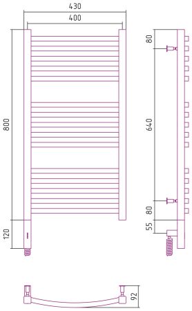 Полотенцесушитель электрический АРКУС 3.0 800х400 МЭМ левый (Сатин), артикул 071-5704-8040