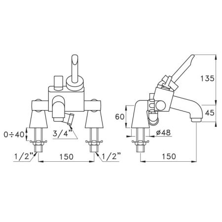 Stella Box Смеситель на борт ванны на 2 отверстия 3267RG, цвет: хром, артикул BX 02001 CR00