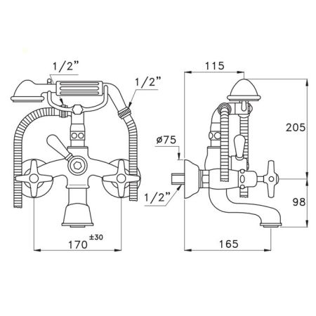 Stella Italica Смеситель для ванны 3274/306 с ручным душем, цвет: хром, артикул IT 02206 CR00