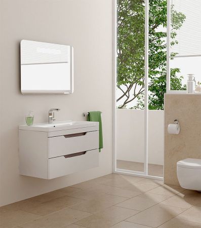 Тумба с раковиной SanVit Степ 90 kstep90 с фактурой под дерево подвесная Шелк Сталь, артикул kstep90