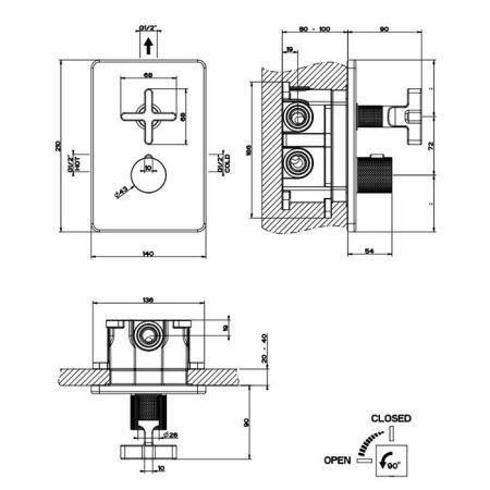 GESSI INCISO Встраиваемый термостатический смеситель на 1 источник, резьба 1/2" (внешняя часть), цвет: золото, артикул 58232#246