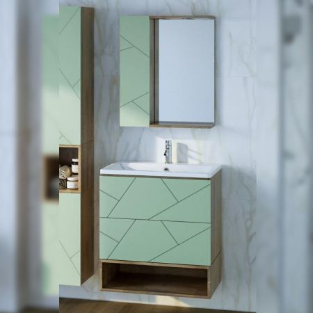 Комплект мебели для ванной Бриклаер КРИСТАЛЛ 70ZF, фисташковый/дуб гранж песочный, артикул КРИСТАЛЛ 70ZF