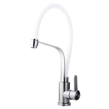 Смеситель для кухни с гибким изливом FASHUN A54012-8, сатин/белый