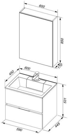 Мебель для ванной Aquanet Алвита 60 серый антрацит, артикул 00184576