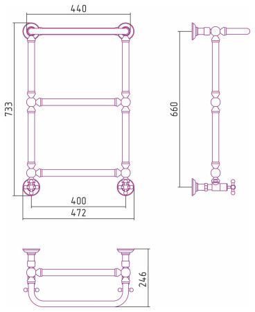 Полотенцесушитель водяной "Ренессанс 1386" 660х400 (Состаренная БРОНЗА)