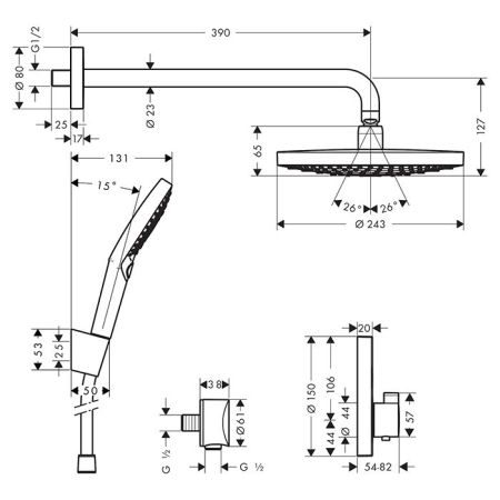 HG Raindance Select S Душевой комплект с термостатом ShowerSelect S, цвет хром, артикул 27297000