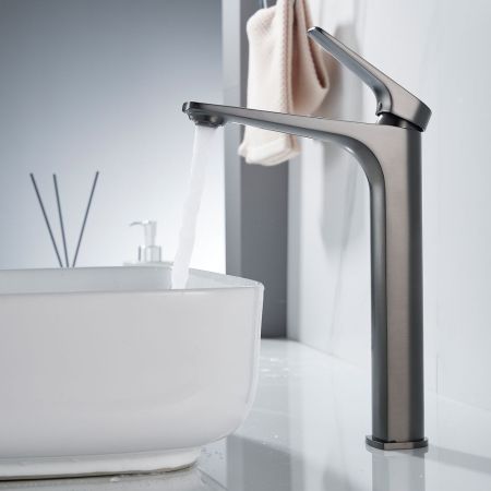 Смеситель для раковины высокий Shevanik S4211T, оружейная сталь, артикул S4211T