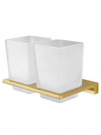Два стакана для зубных щеток с держателем WONZON & WOGHAND ECLIPSE, Глянцевое золото (WW-9128-LG), артикул WW-9128-LG