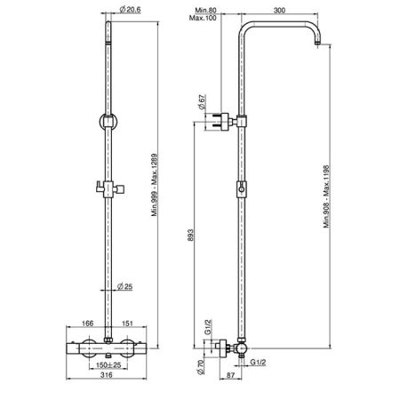 FIMA|Carlo Frattini Wellness Смеситель для душа внешнего монтажа, с душевой стойкой, цвет , бращ черный хром, артикул F3255SCS