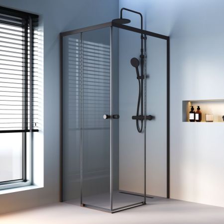W94G-403-10080-BТ Душевое ограждение X-Joy Square Slide 100х80, черный, прозрачное