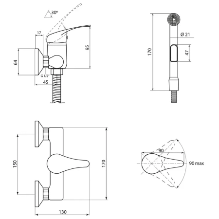 Гигиенический душ со смесителем Славен СЛ-ОД-П51, хром, артикул СЛ-ОД-П51