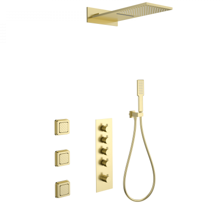 Душевая система с термостатом встраиваемая WONZON & WOGHAND, Брашированное золото (WW-D4100-BG), артикул WW-D4100-BG