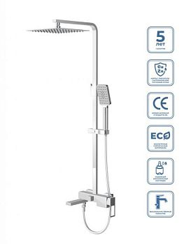 LUCE Душевая стойка со смесителем для ванны, верхним и ручным душем, золото LUC-VSCM-ORO. Верхний душ 25х25 см