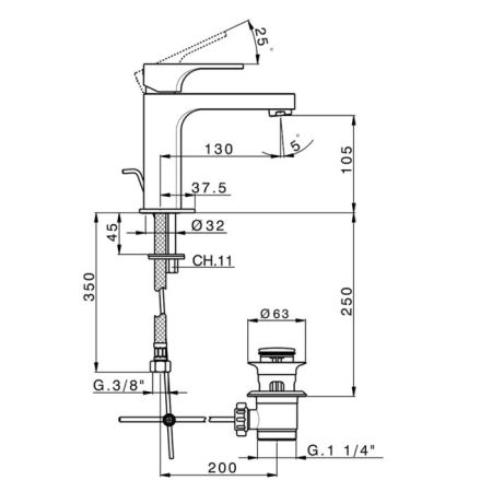 CISAL Cherie Смеситель на раковину, однорычажный, с донным клапаном, цвет черный матовый, артикул CU00049540