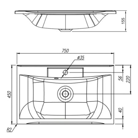 Раковина Florentina Прима 75 см 10.010.00750.001, белая, артикул 10.010.00750.001