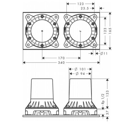 AX Montreux Скрытая часть смесителя для ванны с двумя рукоятками, установка на полу, ½’