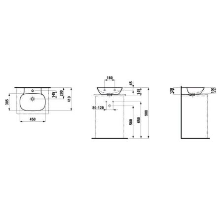Laufen INO Раковина 450х410х120мм без отв. под смеситель, цвет: белый, артикул 8.1630.0.000.109.1