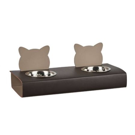 ADJ Подставка с мисками Cat, хром, 40x16xH6 см., цвет: шоколад/капучино, артикул 1570C.06/04