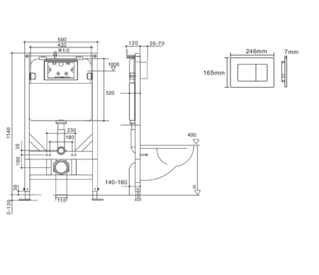 Инсталляция для унитаза CR555 с кнопкой сливного бачка CR03BS матовая сталь Cerutti SPA, артикул CR555+CR03BS