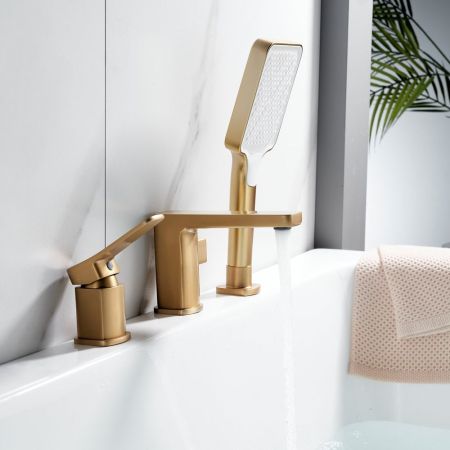 Смеситель на борт ванны Shevanik S9912G, золотой сатин, артикул S9912G