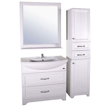 Зеркало ASB-Woodline Берта 85 Белое c серебряной патиной