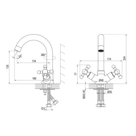 Смеситель Rossinka для раковины с поворотным изливом (G02-64), артикул G02-64